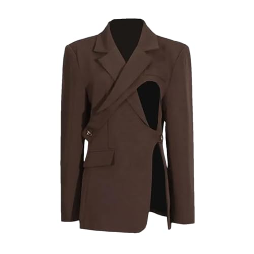 Women Blazer Lace Up Hollow Out Irregular Long Sleeve Blazer Coat Fashion Slim Suit Jacket