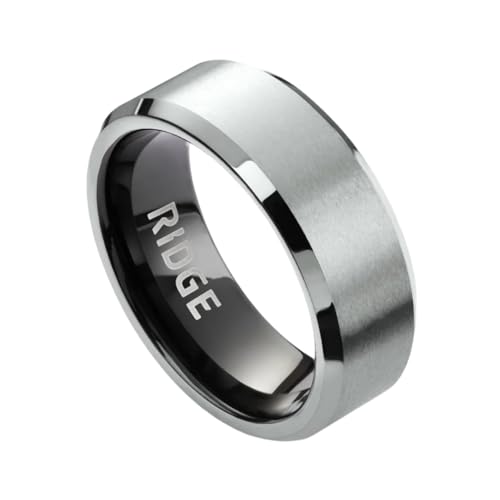 Image of The Ridge Tungsten Rings For Men - Mens Wedding Band - Strong, Durable, and Scratch-Resistant Beveled Ring With Silicone Band