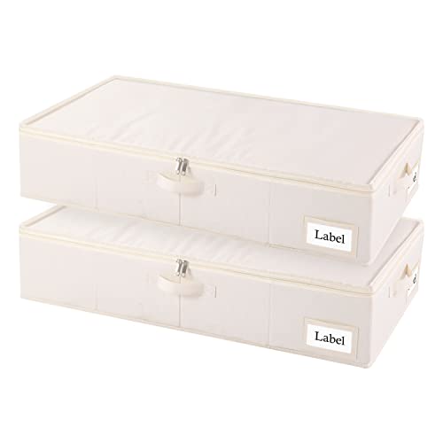 Yawinhe 2 Pack Under Bed Storage Containers, with 4 Handles, Sturdy Zipper und Label Holders, Foldable Blanket Bags, for Comforter, Clothing, 60x30x15cm, Beige, SNH002BES-2