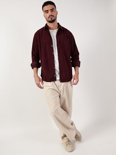 Image of Thomas Scott Men's | Corduroy | Full Sleeve | Slim Fit | Polyester-Blend | Single Pocket | Spread Collar | Casual Shirt