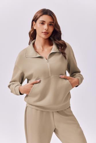 Image of PINSPARK 2 Piece Sets for Women Long Sleeve Half Zip Tracksuit Jogger Sets | 2026 Fall Travel Outfits Lounge Set, Lightweight Soft Air Layer Fabric, Kangaroo Pocket Sweatshirt, Drawstring Joggers Pants