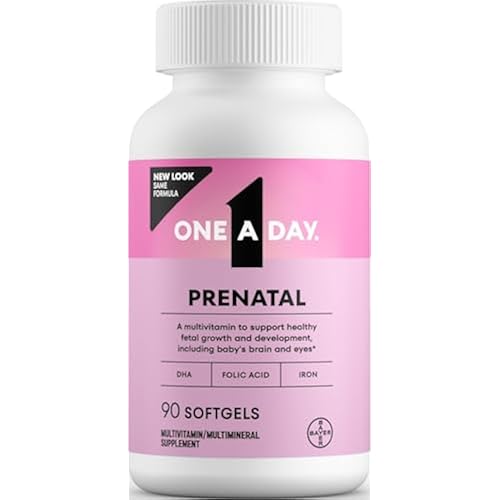 One A Day Prenatal Vitamins- Folic Acid, Iron, Omega- 3 (DHA), Pregnancy Vitamins for Women, Prenatal Multivitamin for Mom and Baby Support, Pregnancy Must Haves 90 Ct (Packaging May Vary)