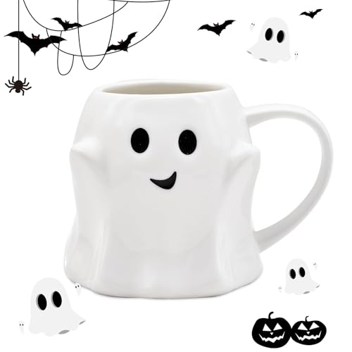 Geister Tasse Halloween Tasse Halloween Geist Tasse Geister Keramik Kaffeetasse Thema Party Gastgeschenk Lustige Tassen Halloween Kaffeetasse für Milch Kaffee Saft (Weiß)