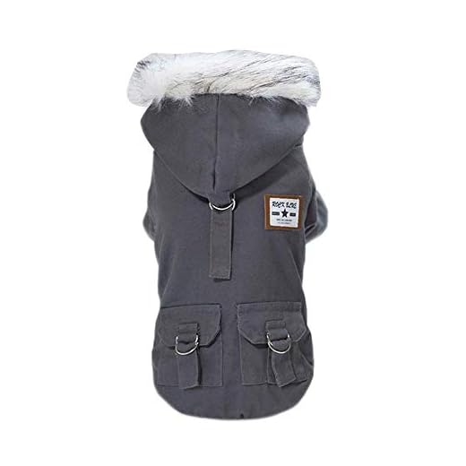 Izefia Ropa para Perros Abrigo Engrosado Sudaderas con Capucha Ropa de Trabajo Perro Uniforme Militar suéter del ejército Chaqueta de algodón para Perro pequeño Perro Mediano Gato (Gris,M)