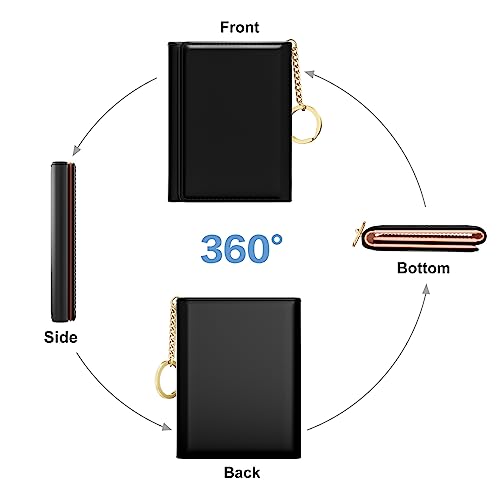 Image of Rouidr Women's Leather Wallet, RFID Blocking, Small Slim Trifold Wallet with 7 Card Slots & ID Window (Black)