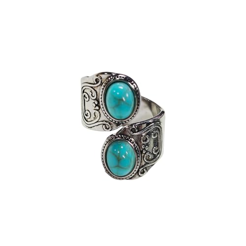 La mejor selección de Anillos de Turquesa del mes. 42 Nexoluxa - Anillos de turquesa para mujer, joyería occidental, estilo bohemio, clásico, grueso, grande, ajustable, con flores naturales, Ajustable, Piedra, Sin piedras preciosas