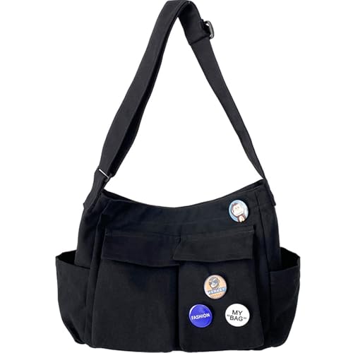 Fashion Canvas Crossbody Bag with Cute Accessories Casual Messenger Bag with Pendants Shoulder Bag Purse Travel Daypacks