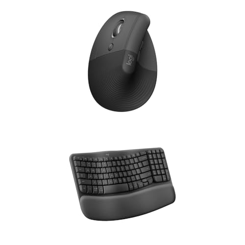 Image of Logitech Wave Keys Wireless Ergonomic Keyboard with Cushioned Palm Rest for Multi-OS, Windows /Mac + Lift Vertical Ergonomic Mouse, Windows /macOS /iPadOS, Laptop, PC - Graphite
