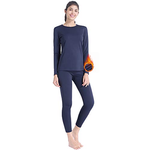 MANCYFIT Womens Thermal Underwear Fleece Lined Long Johns Set Ultra Soft Base Layer Navy Large
