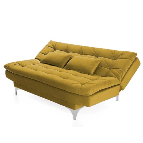 Image of Krancy 3-Seater Sofa Cum Bed for Living Room, Office & Home | Premium Fabric Sleeper Sofa Set with 1 Year Warranty | Comfortable Sofa for Guests, Lounge & Small Spaces | Yellow