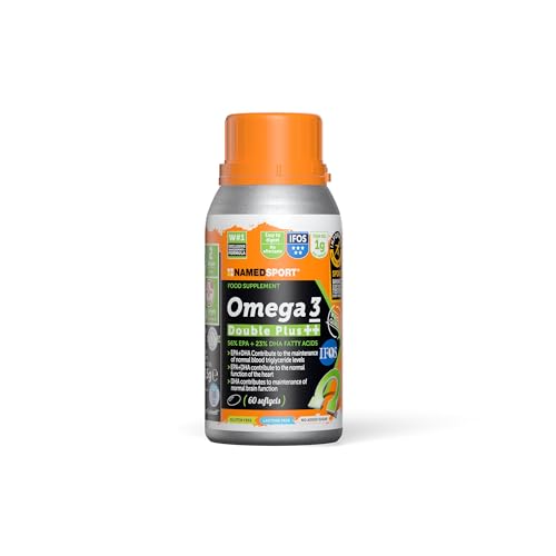NAMEDSPORT SUPERFOOD Omega 3 Double Plus | Integratori Omega 3 Alta Concentrazione EPA+DHA Olio di Pesce Purificato | Certificato IFOS, Informed Sport | Supporto Cuore, Cervello, Vista | 60 Softgels