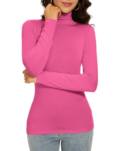 Hot Pink Girls Turtleneck for Women Thermal Shirts Long Sleeve Underscrubs Tops Warm Basic Layer Winter (Hot Pink S1)