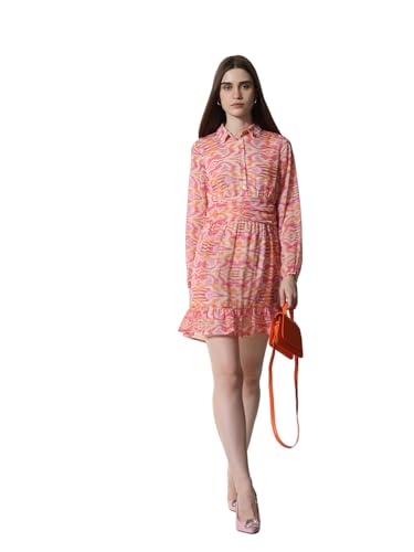 Image of ONLY Floral Printed Shirt Collar Tiered Chiffon Fit & Flare Dress