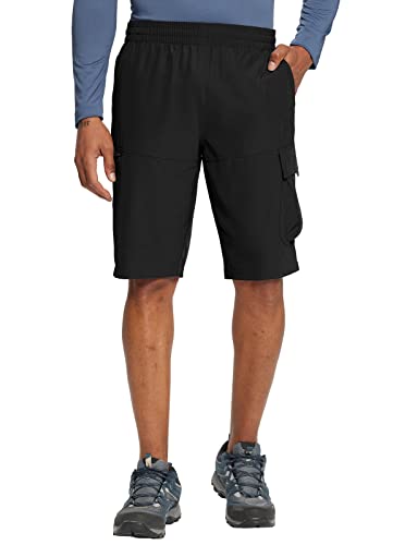 Baleaf Men's 11" Knee Length Shorts Lightweight Bermuda Quick Dry Hiking Cargo Shorts Elastic Waist Travel For Summer Camping Fishing Casual Black Xl #TOP8
