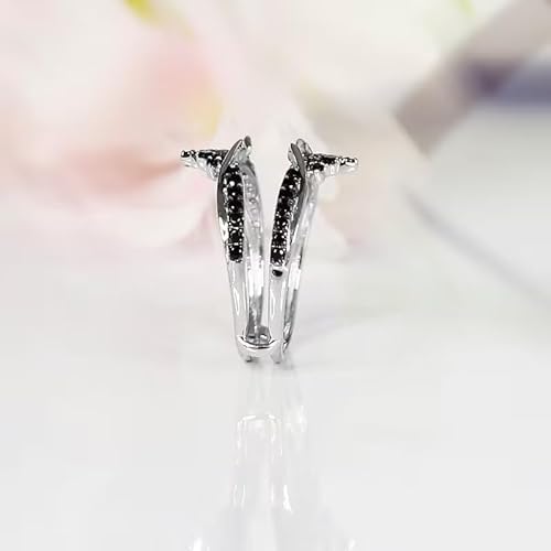 2Ct Round Cut Black Diamond Enhancer Ring, Wedding Engagement Bridal Wrap, 14K White Gold Plated 925 Sterling Silver