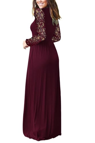 Image of AUSELILY Womens Long Sleeve Maxi Dress 2026 Fall Lace Long Sleeve Dress V Neck Wrap Waist Long Dresses with Pockets