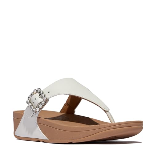 Image of FitFlop Womens LULU Crystal Buckle Toe-Post Sandals with Microwobbleboard Technology, Microfiber Toe Post, Slip Resistant Rubber Outsole, Cushioned Arch Support for All Day Comfort