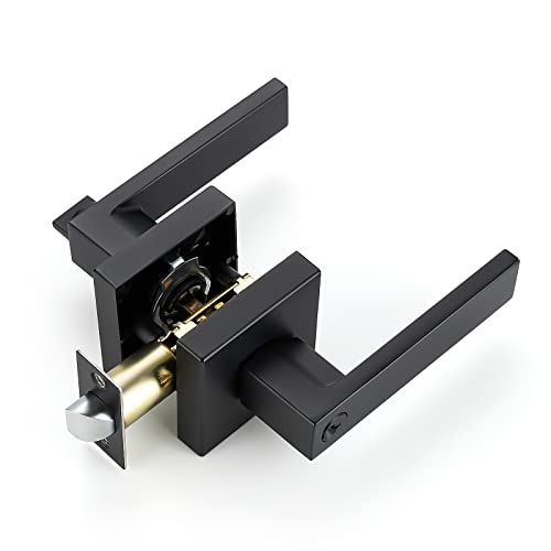 Image of Ravinte 10 Pack Heavy Duty Door Lever Door Lock Square Door Handles Right Left Handing Lever Set Matte Black Finish Entry Door Levers Front and Exterior Door Handle Set (Not Keyed Alike)