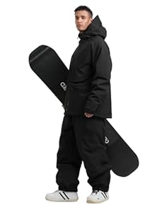 GSOU SNOW Herren Skijacke Skihose Set Baggy Snowboardjacke Snowboardhose Ski Snowboard Männer - Unisex Multi Pockets Wasserdicht Winddicht Atmungsaktiv Warm mit Kapuze