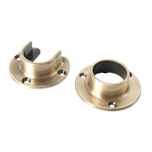 Image of Cosnys 1 Pair Heavy Duty Antique Brass Zinc Closet Pole Sockets Rod End Support Flange Rod Holder Set Wall Mount Pipe Bracket with Screws for Closet Wardrobe Shower Curtain Rod (Fit 33mm 1-1/4")