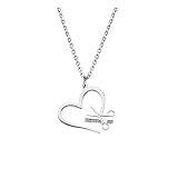 Yocoyee Stainless Steel Hairdresser Scissor Comb Pendant Necklace Heart Hair Stylist Jewelry for Women Men Hairstylist Salon Gift-Silver
