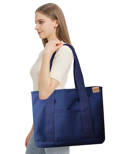 Image of TeeYee 16oz Canvas Tote Bag Casual Multi pockets Handbags Large Capacity Shopping Shoulder Bag with Pocket Bags Work Purses