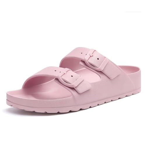 Kids Slides Sandals for Boys Girls Toddler Double Buckle Adjustable Flat Sandals Beach Pool Shower Shoes