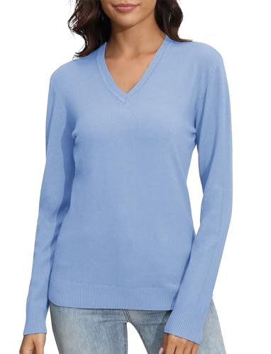 Image of EXCHIC Women's Long Sleeve V-Neck Casual Sweaters Fall Classic Soft Knit Top 2026 Fit Basic Pullover Tops