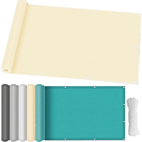 Toldo Vela Impermeable 300 x 360 cm Impermeable Protección UV, Rectangular Toldos Exterior Terraza, Lona de Sombra Poliéster, Prueba de Viento para Balcón, Terraza, Playa, Color Crema