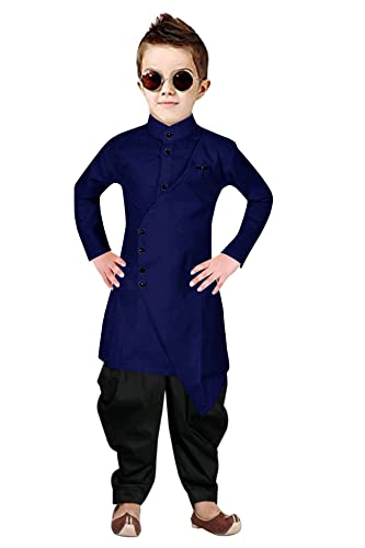 Image of Boys' Cotton Printed Krishna Style Kurta and Dhoti Pant Set