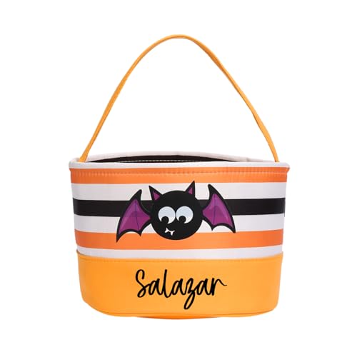 Personalized Halloween Basket, Trick Or Treat Bucket for Kids, Custom Name Halloween Candy Bags for Boys Girls (Style 1)