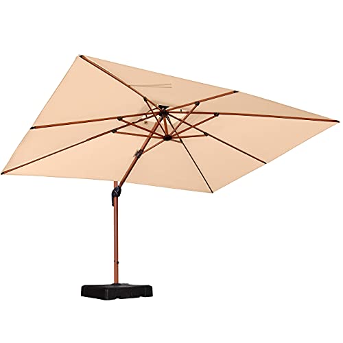 PURPLE-LEAF-9-X-12-Double-Top-Deluxe-Wood-Pattern-Rectangle-Patio-Umbrella-Offset-Hanging-Umbrella-Outdoor-Market-Umbrella-Garden-Umbrella-Beige PURPLE LEAF 9 X 12 Double Top Deluxe Wood Pattern Rectangle Patio Umbrella Offset Hanging Umbrella Outdoor Market Umbrella Garden Umbrella Beige