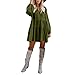 Produktbild Herbst Damen Minikleid Normallacks Lantern Sleeve Classic V-Ausschnitt Plissee Kleider Frauen Longsleeve Loose Casual Kurzes Partykleid Jungs (Color : ArmyGreen, Size : XL)