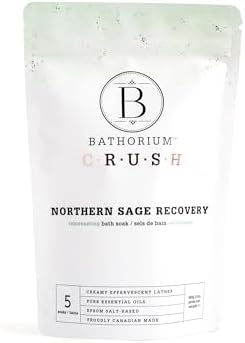 Bathorium Northern Sage Recovery Crush, Revitalizing Bath Soak, Dead Sea & Epsom Salt, Sage, Pine, Eucalyptus, pH-Balanced for Women, 5+ Baths, 600g