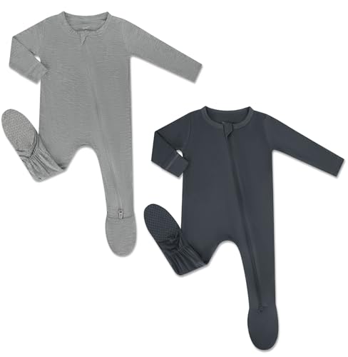 Image of HAPIU Rayon from Bamboo Baby Pajamas Sleepers Footies, 2 Way Sturdy Zipper | Ultra Soft & Breathable for Sensitive Skin, Stretchy, with Mittens, Easy Diaper Changes, Baby Girls Boys, Newborn -24 Months