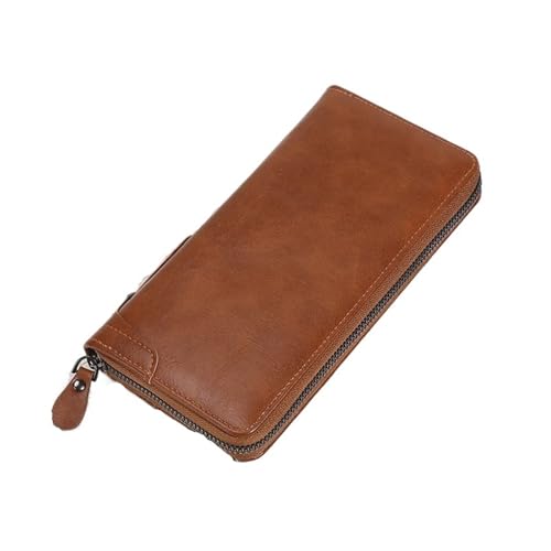 men's wallet Men's Long Anti-theft Anti-magnetic Wallet Wax PU Leather Zipper Business Card Holder Large Capacity Men(Darkbrown)2