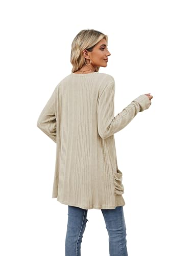 Image of Women's Lightweight Cardigan Open Front Long Sleeve Casual Knit Sweaters Coat Long Cardigan With Pockets