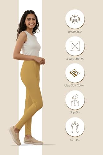Image of Women's Cotton Lycra Ankle Length Leggings | Regular Rise, Soft 4 Way Stretch Fabric | Casual & Ethnic Wear