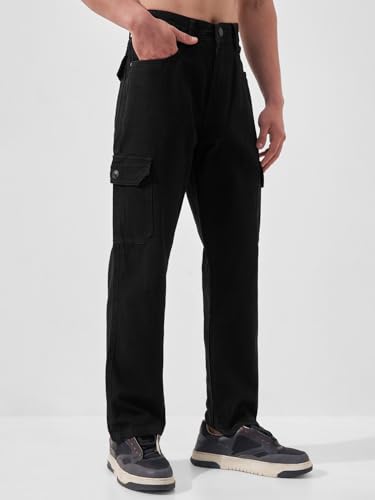 Image of Highlander Men Men's Relaxed-Fit Cargo Pocket Jeans | Clean Look | Cotton Comfort | Utility Style| Cargo Jeans for Man