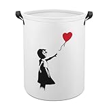 ランドリーバスケット Banksy バンクシー 風船少女 洗濯かご バスケット 収納ボックス 洗濯物入れ 収納袋 折り畳み 丸型 大容量 撥水
