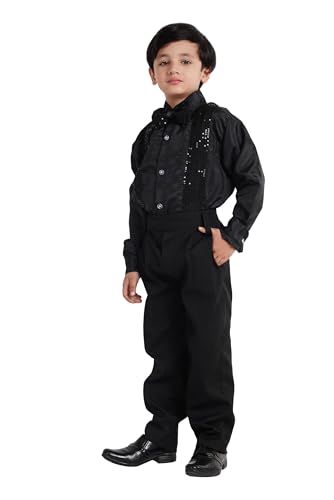 Image of Kaku Fancy Dresses Dance Costume Shinning Shirt With Bow Tie for Kids | Sequin Work School Annual Function & Theme Party's Shirt for Boys (ONLY SHIRT)