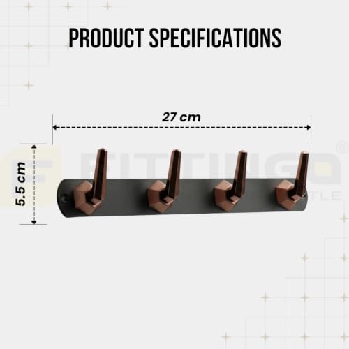 Image of Modern Design Cloth Hanger for Wall /4 Hook Dress Hanger for Door Mount /Bathroom Hooks for Hanging (Black & Cola Finish) Pack of 3-| 3 Years Warranty |