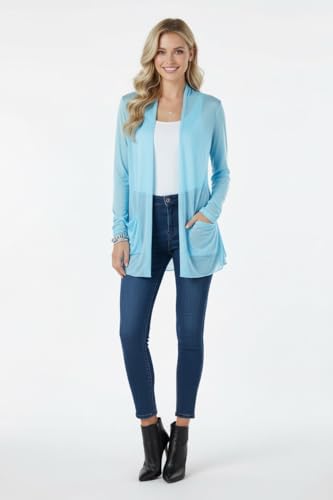 Image of ToBeInStyle Womens Open Front Long Sleeve Lightweight Asymmetrical Draped Cardigan with Side Pockets