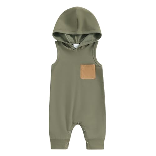 Image of BemeyourBBs Newborn Baby Boy Smmer Clothes Hooded Sleeveless Romper Jumpsuit One Piece Outfit