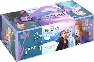 Top Linen (NW) Ltd kids Characters 52 pieces Colouring Art Case Childrens Stationery Set With Watercolour Pencils Toy Gift (Frozen)