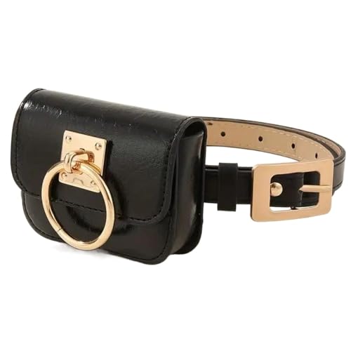 Pochete feminina, cinto de couro sintético para mulheres, mini bolsa transversal, bolsa de cinto, bolsa de couro sintético portátil para viagem com bolsa de cartão removível, Preto, tamanho �nico