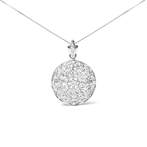 Haus of Brilliance 18K White Gold 1 5/6 Cttw Diamond Cluster Floral Filigree Brooch Pin and 18" Pendant Necklace (G-H Color, I1-I2 Clarity)