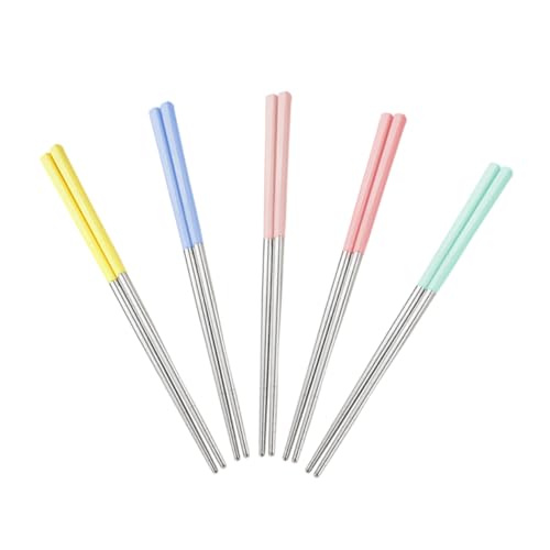 BESPORTBLE 5 pares Palillos Metálicos de Acero Inoxidable con Recubrimiento Dorado Antideslizantes y Duraderos Utensilios de Cocina Reutilizables para Hogar y Comedor Asiático