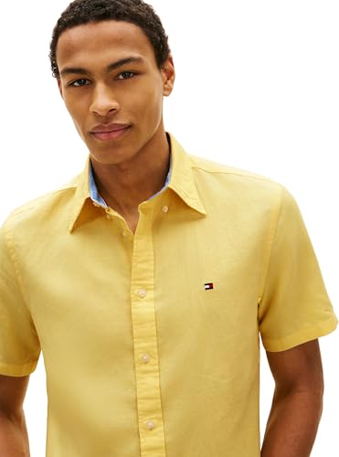 Tommy Hilfiger Herren Hemd Linen Blend Solid Kurzarm, Gelb (Citronella), L 3