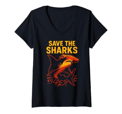 Mujer Hammerhead Shark Save the Sharks Ocean Surf Camiseta Cuello V